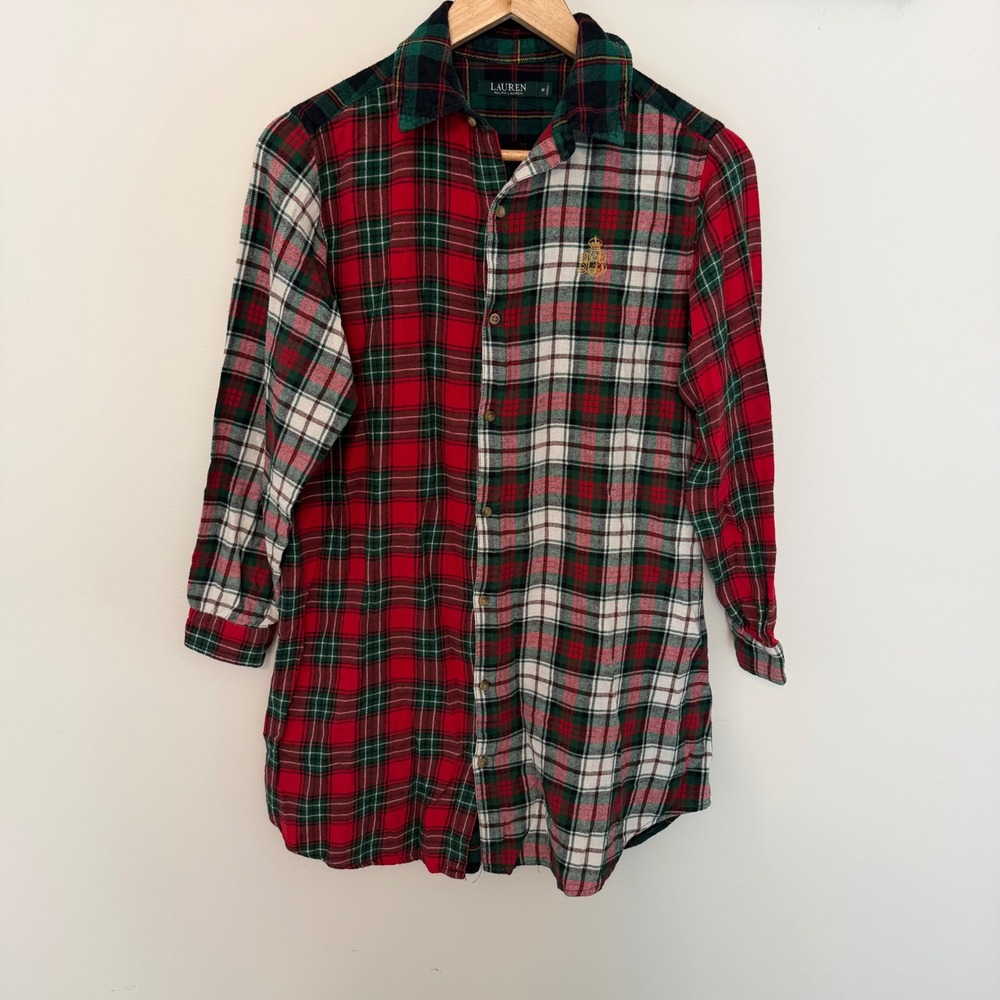 Lauren Ralph Lauren Womens Colorblock Plaid Pajama Shirt Flannel M Y2K Holiday